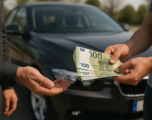 Barkauf beim Autoankauf in Brilon, bei dem ein Kunde sein Fahrzeug gegen sofortige Barzahlung verkauft.